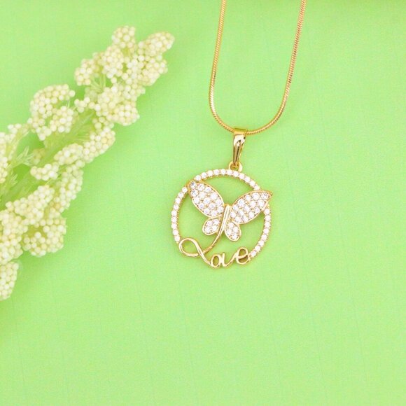 "Rose Gold Butterfly Pendant with Crystals and 'Love' Design, XPPT1478 - Picture 12 of 13